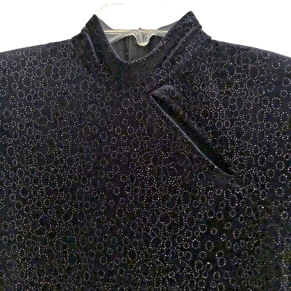 VTG Cheongsam Qipao Gown Womens Sz 4P Black Velvet Sparkle Mandarin Maxi Dress - Picture 4 of 15